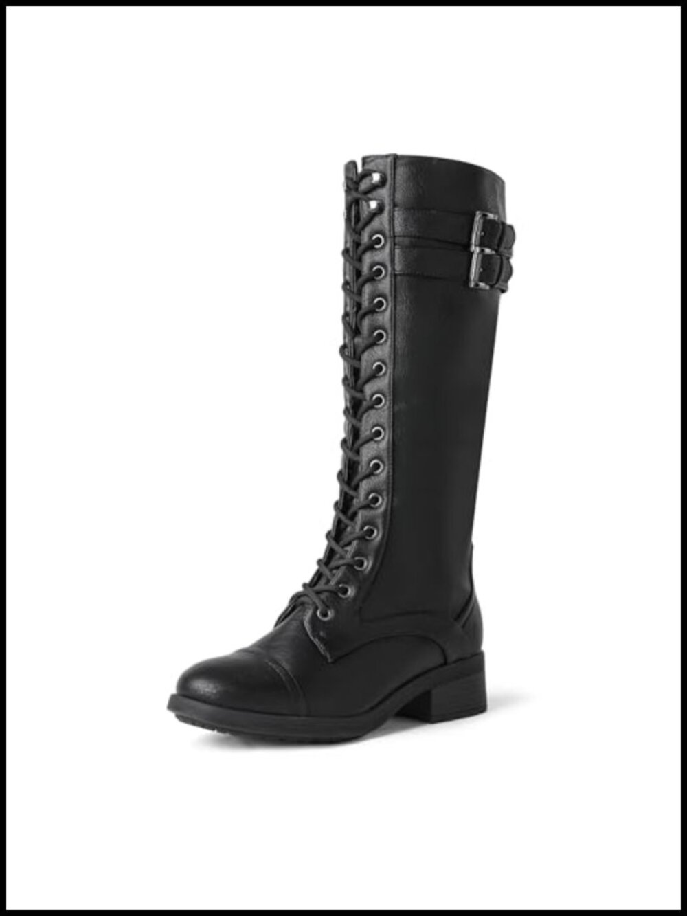 Women's Knee High Combat Boots Faux Leather Lace Up Riding